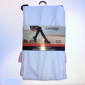 George Girls Opaque White & Pink Fashion Tights 2 Pack/Combo Pack
